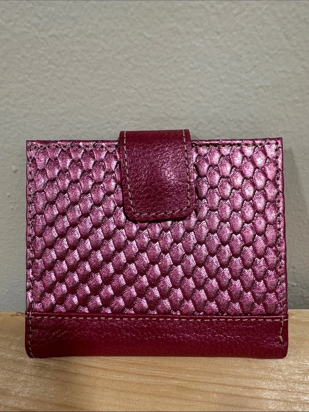 Metallic Quilted Fold Wallet in Raspberry